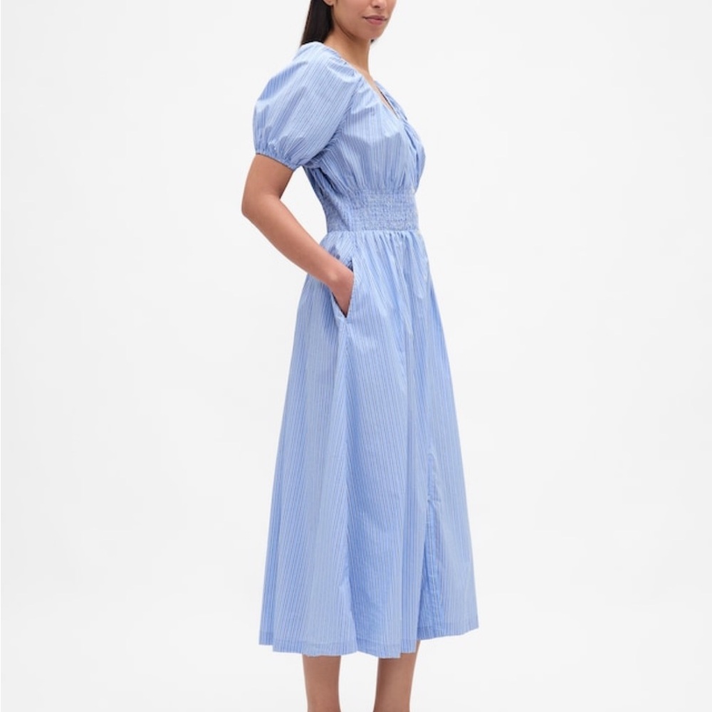 GAP Striped Light Blue Button-Down Midi Dress NWT - image 3
